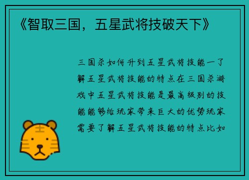 《智取三国，五星武将技破天下》